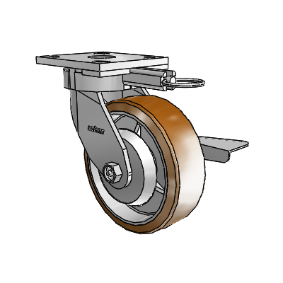 Roulettes sans pivot de la série 4 : roulette pivotante à plaque supérieure équipée d'une roue Moldon en nylon (noyau en aluminium) de 6 x 2 et d'un frein à blocage latéral