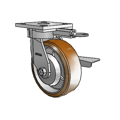 Roulettes sans pivot de la série 4 : roulette pivotante à plaque supérieure équipée d'une roue Moldon en nylon (noyau en aluminium) de 6 x 2 et d'un frein à blocage latéral
