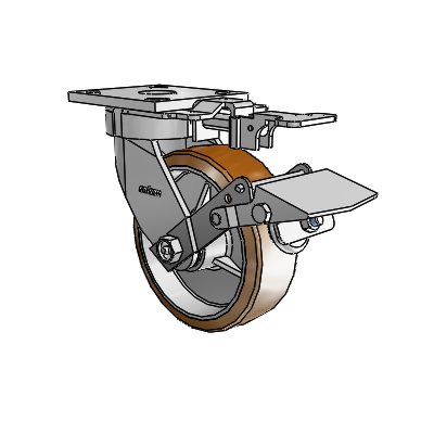 4 Series Kingpinless Casters Top Plate Swivel Caster with 6 x 2 Moldon Nylon (Aluminum Core) wheel and Tread Lock Brake