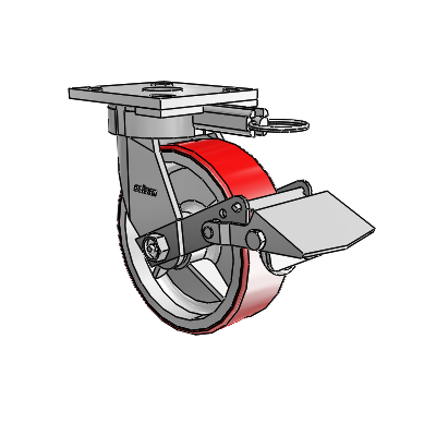 4 Series Kingpinless Casters Top Plate Swivel Caster with 6 x 2 Moldon Polyurethane (Cast Iron Core) wheel and Tread Lock Brake