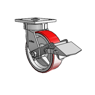 4 Series Kingpinless Casters Top Plate Swivel Caster with 6 x 2 Moldon Polyurethane (Cast Iron Core) wheel and Tread Lock Brake