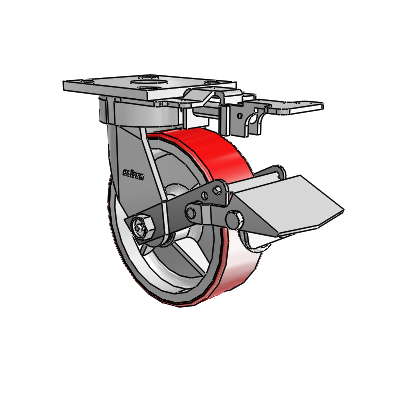 4 Series Kingpinless Casters Top Plate Swivel Caster with 6 x 2 Moldon Polyurethane (Cast Iron Core) wheel and Tread Lock Brake