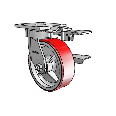 4 Series Kingpinless Casters Top Plate Swivel Caster with 6 x 2 Moldon Polyurethane (Cast Iron Core) wheel and Side Lock Brake