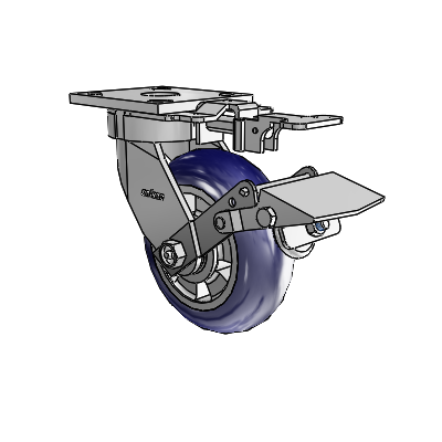 4 Series Kingpinless Casters Top Plate Swivel Caster with 6 x 2 Triumph (Round/Blue) wheel and Tread Lock Brake