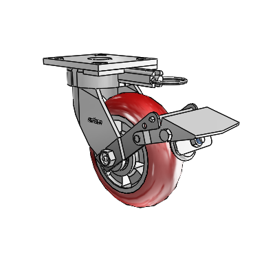 4 Series Kingpinless Casters Top Plate Swivel Caster with 6 x 2 Triumph (Round/Red) wheel and Tread Lock Brake