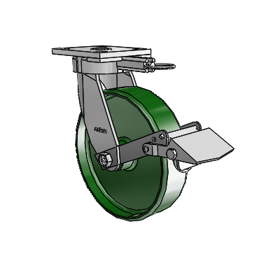 4 Series Kingpinless Casters Top Plate Swivel Caster with 8 x 2 Cast Iron wheel and Tread Lock Brake