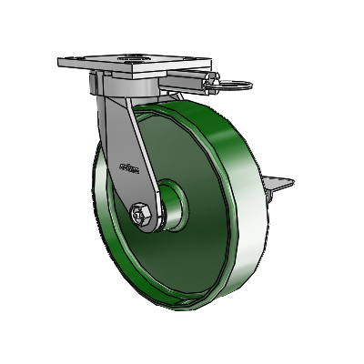 4 Series Kingpinless Casters Top Plate Swivel Caster with 8 x 2 Cast Iron wheel and Side Lock Brake