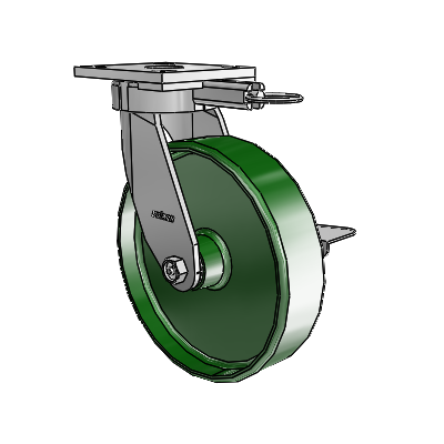 4 Series Kingpinless Casters Top Plate Swivel Caster with 8 x 2 Cast Iron wheel and Side Lock Brake