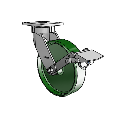 4 Series Kingpinless Casters Top Plate Swivel Caster with 8 x 2 Cast Iron wheel and Tread Lock Brake