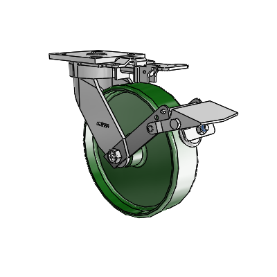 4 Series Kingpinless Casters Top Plate Swivel Caster with 8 x 2 Cast Iron wheel and Tread Lock Brake