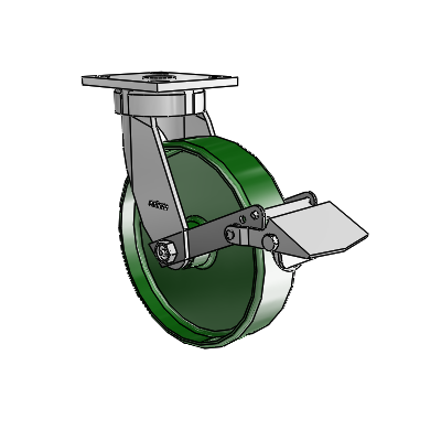 4 Series Kingpinless Casters Top Plate Swivel Caster with 8 x 2 Cast Iron wheel and Tread Lock Brake
