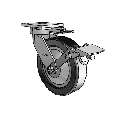 4-serie zwenkwielen zonder kingpin – zwenkwiel met bovenplaat, voorzien van een fenolisch wiel van 8 x 2 en een Tread Lock-rem