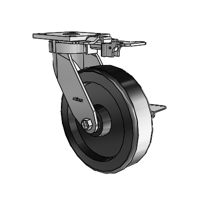 4 Series Kingpinless Casters Top Plate Swivel Caster with 8 x 2 Phenolic wheel and Side Lock Brake