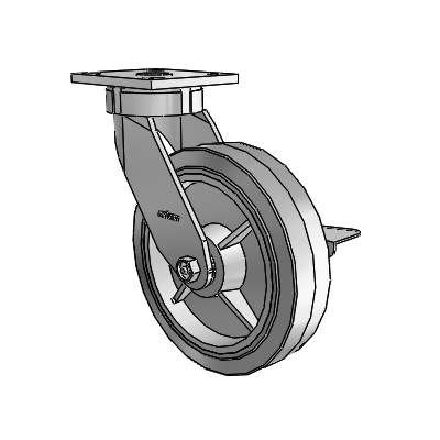4 Series Kingpinless Casters Top Plate Swivel Caster with 8 x 2 Performa Rubber (Flat/Grey) wheel and Side Lock Brake
