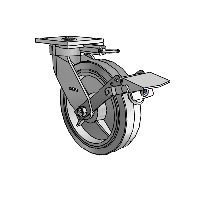 4 Series Kingpinless Casters Top Plate Swivel Caster with 8 x 2 Performa Rubber (Flat/Grey) wheel and Tread Lock Brake