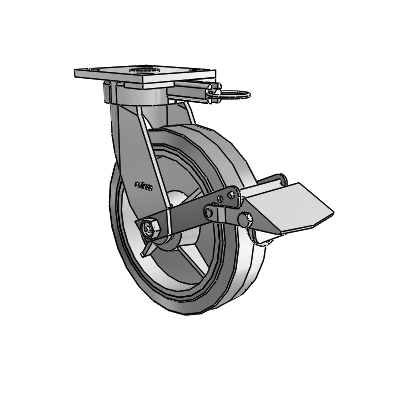 4 Series Kingpinless Casters Top Plate Swivel Caster with 8 x 2 Performa Rubber (Flat/Grey) wheel and Tread Lock Brake