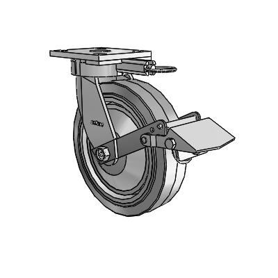 4 Series Kingpinless Casters Top Plate Swivel Caster with 8 x 2 Performa Rubber (Flat/Grey) wheel and Tread Lock Brake
