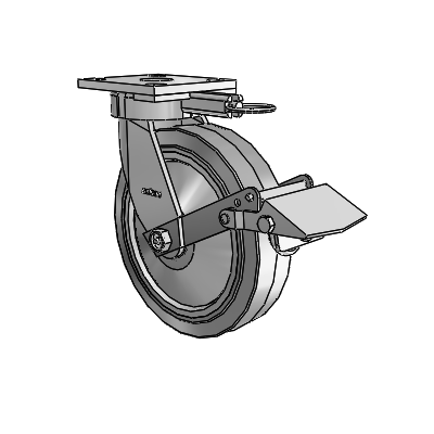 4 Series Kingpinless Casters Top Plate Swivel Caster with 8 x 2 Performa Rubber (Flat/Grey) wheel and Tread Lock Brake