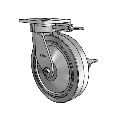 4 Series Kingpinless Casters Top Plate Swivel Caster with 8 x 2 Performa Rubber (Flat/Grey) wheel and Side Lock Brake