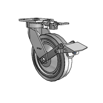 4 Series Kingpinless Casters Top Plate Swivel Caster with 8 x 2 Performa Rubber (Flat/Grey) wheel and Tread Lock Brake