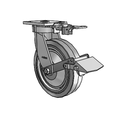 4 Series Kingpinless Casters Top Plate Swivel Caster with 8 x 2 Performa Rubber (Flat/Grey) wheel and Tread Lock Brake