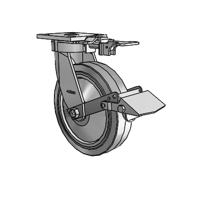 4 Series Kingpinless Casters Top Plate Swivel Caster with 8 x 2 Performa Rubber (Flat/Grey) wheel and Tread Lock Brake