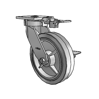 4 Series Kingpinless Casters Top Plate Swivel Caster with 8 x 2 Performa Rubber (Flat/Grey) wheel and Side Lock Brake