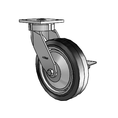 4 Series Kingpinless Casters Top Plate Swivel Caster with 8 x 2 Performa Rubber (Flat/Black) wheel and Side Lock Brake