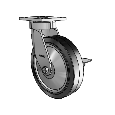 4 Series Kingpinless Casters Top Plate Swivel Caster with 8 x 2 Performa Rubber (Flat/Black) wheel and Side Lock Brake