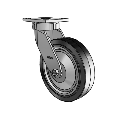 4 Series Kingpinless Casters Top Plate Swivel Caster with 8 x 2 Performa Rubber (Flat/Black) wheel