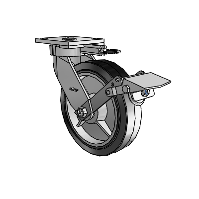 4 Series Kingpinless Casters Top Plate Swivel Caster with 8 x 2 Performa Rubber (Flat/Black) wheel and Tread Lock Brake