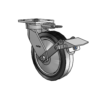 4 Series Kingpinless Casters Top Plate Swivel Caster with 8 x 2 Performa Rubber (Flat/Black) wheel and Tread Lock Brake