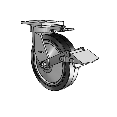 4 Series Kingpinless Casters Top Plate Swivel Caster with 8 x 2 Performa Rubber (Flat/Black) wheel and Tread Lock Brake