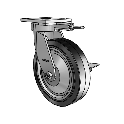 4 Series Kingpinless Casters Top Plate Swivel Caster with 8 x 2 Performa Rubber (Flat/Black) wheel and Side Lock Brake