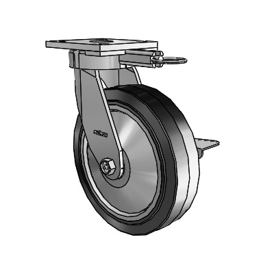 4 Series Kingpinless Casters Top Plate Swivel Caster with 8 x 2 Performa Rubber (Flat/Black) wheel and Side Lock Brake