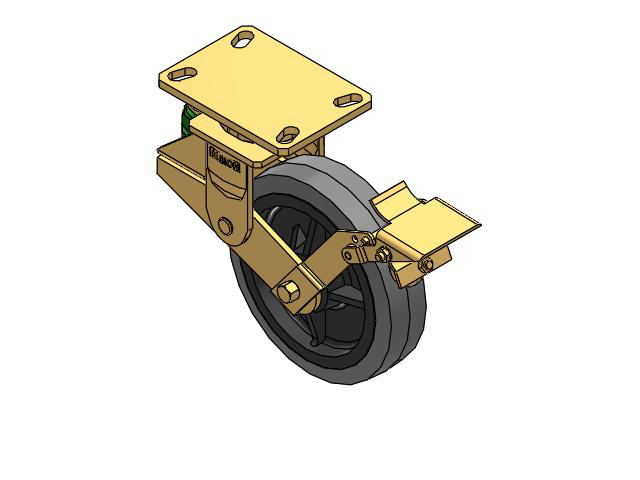 141 Series Top Plate Swivel Caster with 8 x 2 Grey Tread on Grey Core XS - Performa X-tra Soft Rubber (Flat) - Prevenz Antimicrobial Wheel and Brake