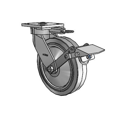 4 Series Kingpinless Casters Top Plate Swivel Caster with 8 x 2 Performa Rubber (Flat/Grey) wheel and Tread Lock Brake