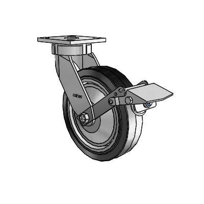 4 Series Kingpinless Casters Top Plate Swivel Caster with 8 x 2 Performa Rubber (Flat/Black) wheel and Tread Lock Brake
