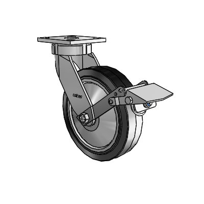4 Series Kingpinless Casters Top Plate Swivel Caster with 8 x 2 Performa Rubber (Flat/Black) wheel and Tread Lock Brake