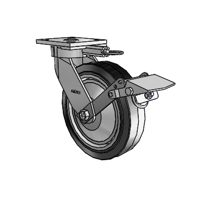 4 Series Kingpinless Casters Top Plate Swivel Caster with 8 x 2 Performa Rubber (Flat/Black) wheel and Tread Lock Brake