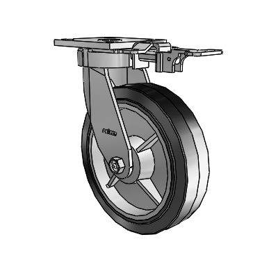 4 Series Kingpinless Casters Top Plate Swivel Caster with 8 x 2 Performa Rubber (Flat/Black) wheel