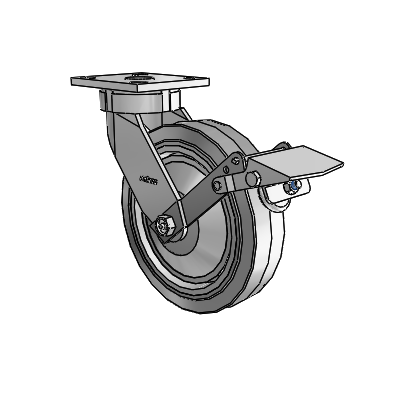 4 Series Kingpinless Casters Top Plate Swivel Caster with 8 x 2 Performa Rubber (Flat/Grey) wheel and Tread Lock Brake