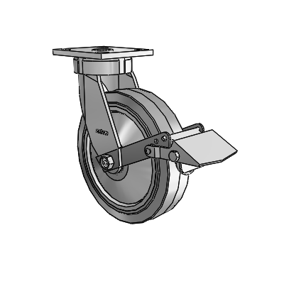 4 Series Kingpinless Casters Top Plate Swivel Caster with 8 x 2 Performa Rubber (Flat/Grey) wheel and Tread Lock Brake