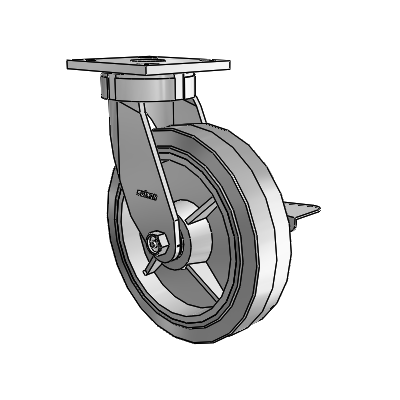 4 Series Kingpinless Casters Top Plate Swivel Caster with 8 x 2 Performa Rubber (Flat/Grey) wheel and Side Lock Brake