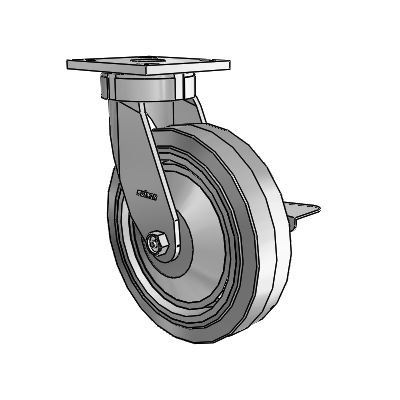 4 Series Kingpinless Casters Top Plate Swivel Caster with 8 x 2 Performa Rubber (Flat/Grey) wheel and Side Lock Brake