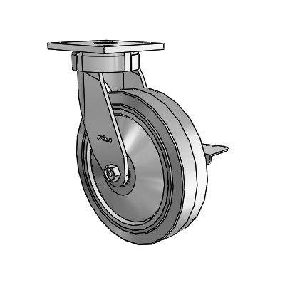 4 Series Kingpinless Casters Top Plate Swivel Caster with 8 x 2 Performa Rubber (Flat/Grey) wheel and Side Lock Brake