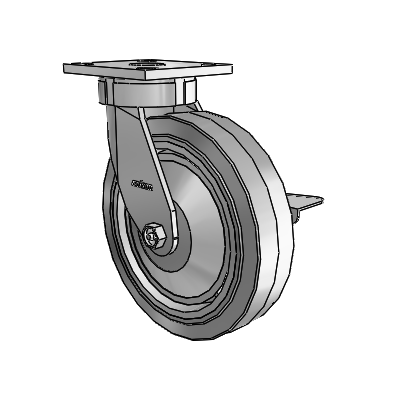 4 Series Kingpinless Casters Top Plate Swivel Caster with 8 x 2 Performa Rubber (Flat/Grey) wheel and Side Lock Brake
