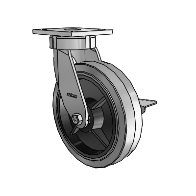 4 Series Kingpinless Casters Top Plate Swivel Caster with 8 x 2 Performa Rubber (Flat/Conductive) wheel and Side Lock Brake