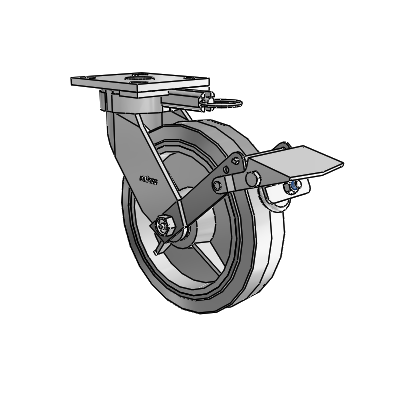4 Series Kingpinless Casters Top Plate Swivel Caster with 8 x 2 Performa Rubber (Flat/Grey) wheel and Tread Lock Brake