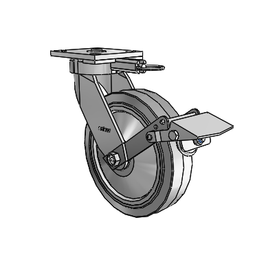 4 Series Kingpinless Casters Top Plate Swivel Caster with 8 x 2 Performa Rubber (Flat/Grey) wheel and Tread Lock Brake